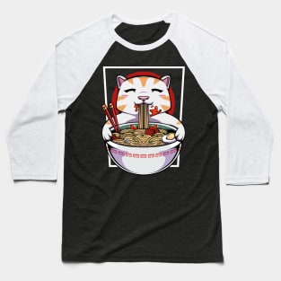 Cat - Cute Kawaii Noodle Soup Eating Kitty Baseball T-Shirt